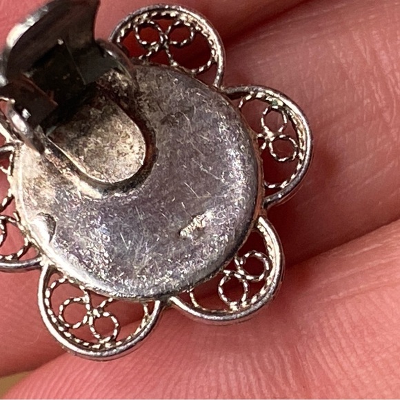 Vintage 835 Silver Marked Holland Blue Delft Windmill Floral Clip On Earrings - Picture 10 of 10